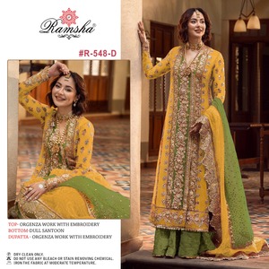 Dernière tenue de créateur Style moderne à la mode Costume Salwar en organza lourd et magnifique avec fournisseur de travaux de broderie de Surat - Product Image 3