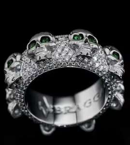 Anillo de Plata 925 Estilo Gótico Vintage para Hombre, con Gema Verde, Ojos de Diamante Moissanita, Estilo Motero, con Incrustaciones de Diamantes, Certificado, Diseño de Calavera - Product Image 3
