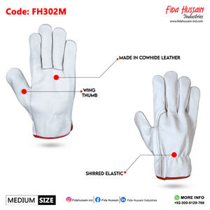 Guantes de trabajo de conductor de cuero dividido de piel de vaca blanca con máxima protección Guantes traseros elásticos fruncidos OEM sin forro - Product Image 2