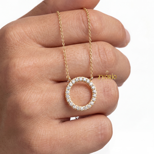 Collar con Colgante de Diamante Cultivado en Laboratorio, Forma Circular, Plata de Ley 925, Chapado en Oro, Collar Circular Minimalista para Mujer, Regalo - Product Image 1