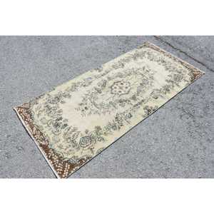 3.1x6.9 ft Rug, Turkish Vintage Accent Rug, <b>Brown</b> <b>Wool</b> Rug - Product Image 3