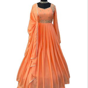 Setelan Salwar Gown Panjang Biasa dengan Dupatta, Ukuran <span class=keywords><strong>M</strong></span> hingga 3XL, Kain Georget Berkualitas Tinggi dengan Detail Bordir & Payet, Cocok untuk Pesta SIE - Product Image 1