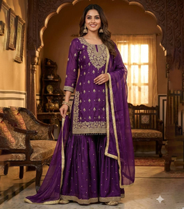 Belle couleur pour la mariée Salwar Kameez Gharara indien/pakistanais Broderie lourde Zardozi Réversible Séchage rapide pour la fête de mariage - Product Image 1