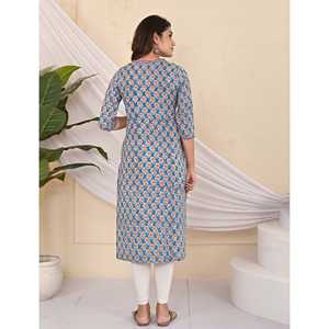 Kurti Verde de Algodón con Estampado Floral, Transpirable, Estilo Casual para el Día o para Salir, con Cintura Natural y Largo hasta el Suelo, Diseño ODM - Product Image 5