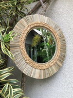 Miroir mural rond vintage décoratif en osier naturel, artisanat en bambou tissé à la main, miroir suspendu pour salon, produit économique