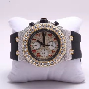 Montre indienne de luxe élégante en moissanite et diamant, cadran à lunette unique, élégant, bracelet en caoutchouc noir, cadran entièrement rose, à la mode - Product Image 5