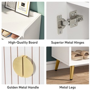 Tùy Chỉnh E0 Ván Hạt 7 Tầng Tủ Giày Với Cửa Ra Vào 24 Cặp Công Suất Có Thể Điều Chỉnh Kệ Trắng & Vàng Kim Loại Xử Lý - Product Image 4