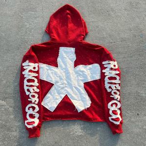 Custom made rhinestone <b>hoodies</b> heavy weight fully embroidered <b>men's</b> <b>hoodies</b> - Product Image 2