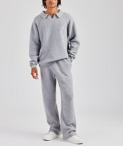 Conjunto de salón de punto sudadera para hombre suave invierno cálido Casual acanalado pulóver manga larga ajuste relajado acogedor - Product Image 4