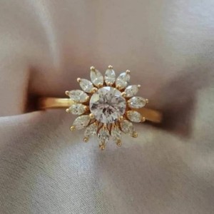 Anillo de compromiso de oro macizo de 14K VVS Moissanite para mujer, Diamante de corte Marquesa Original con certificado IGI, forma de flor de boda - Product Image 3