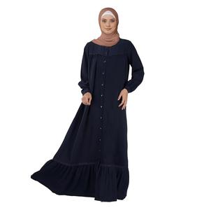 Color sólido nueva llegada señoras Abaya más tamaño de manga larga vestido musulmán personalizado bordado Logo mujeres Abaya venta en línea - Product Image 5