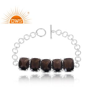 สร้อยข้อมืออัญมณีสเตอริงจาก925สร้อยข้อมืออัญมณีสโมคกี้จากธรรมชาติผู้ผลิตเครื่องประดับตามสั่ง - Product Image 1