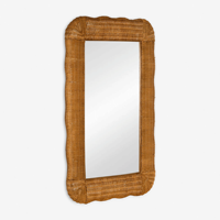Miroir mural rectangulaire bohème élégant en rotin festonné pour la décoration de la maison et de la chambre, fabriqué au Vietnam