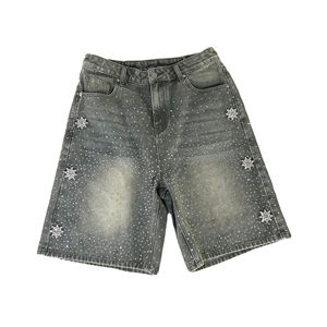 Short en jean avec strass croisés pour hommes et femmes Joggers Harajuku Hip Hop Baggy Short de sport taille basse Short pour homme - Product Image 1