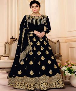 Dernier Look Riche Réception Porter Belle Couleur Rose Dernière Manches Régulières Cou Broderie Travail Longue Robe Alphanumero choli - Product Image 5