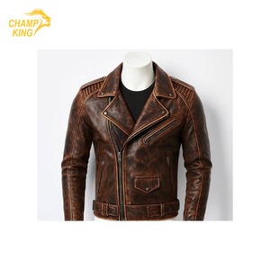 Blouson en cuir de moto de style vintage de haute qualité avec doublure en fausse fourrure, boutons et fermeture éclair Luxel, approvisionnement ODM - Product Image 1