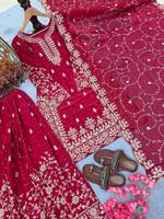Presentamos la Nueva Colección Sharara: Conjunto de Top, Pantalón y Dupatta de Seda Jimmi Pura con Bordado Intenso, Completamente Cosido, Sin Arrugas, Listo para Usar