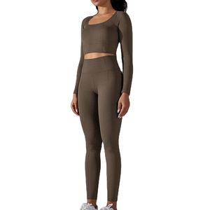 ชุดโยคะผู้หญิงสองชิ้น เสื้อแขนสั้น กางเกงเลกกิ้ง ผ้าฝ้ายแท้ 100% เป็นมิตรกับสิ่งแวดล้อม ระบายอากาศได้ดี ชุดออกกำลังกาย - Product Image 1