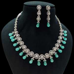 Exclusive High Quality Stone Look <b>Necklace</b> <b>Set</b> Silver Plated <b>Necklace</b> <b>Set</b> With <b>Earrings</b> For Wedding Wear Collection For Women - Product Image 3