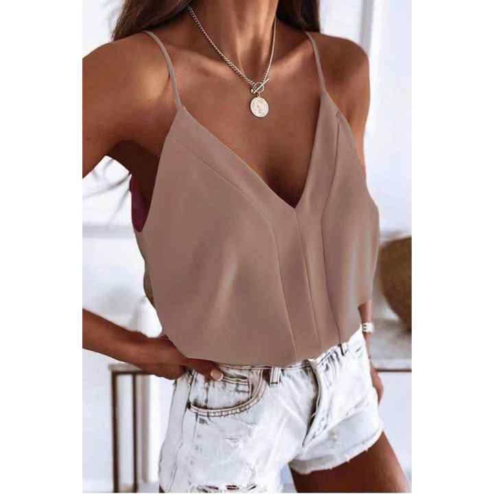 Strappy V-Neck Sandy Blouse Mink