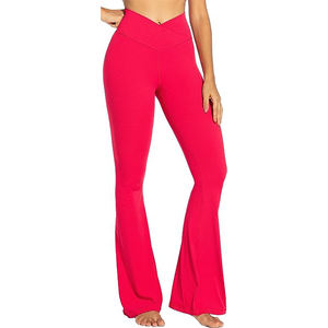 Wholesale Women Flared Yoga Pants High Waist | Ribbed Activewear <b>Leggings</b> with <b>Pocket</b> Seamless Ribbed Yoga Flare Pants - Product Image 3