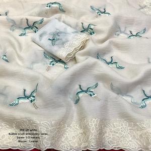 Nuevo y Moderno Sari de Organza Suave con Burbujas, Estilo Lucknowi, Bordado con Diseño de Aves para Fiestas - Product Image 1