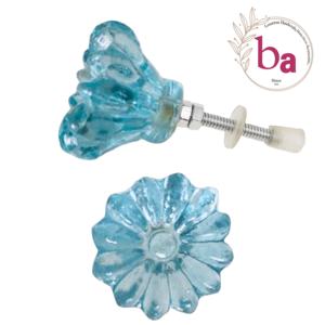 Boutons de poignée de tiroir en verre bleu Aqua Daisy Flower, poignées d'armoire CK 558 - Product Image 1
