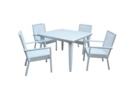 Ensemble de salle à manger d'extérieur en rotin PE, 1 table carrée en verre, 4 fauteuils, mobilier de jardin en osier, vente en gros