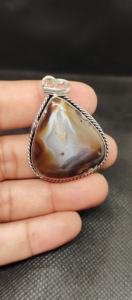 Colgante de Piedra Preciosa de Ágata Natural con Banda, Bisel Plateado sobre Latón, Joyería Fina para Boda, Collar, Material Principal Incluido - Product Image 3