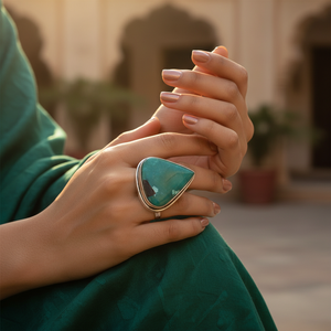 925 <b>Silver</b> Turquoise Gemstone Ring Bohemia Style <b>Women's</b> Gift Jewelry From Rajasthan - Product Image 2