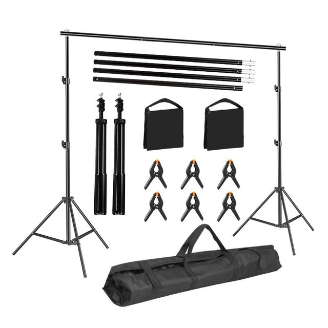KAMPHO Adjustable Photography Backdrop Support System Photo Video Studio Stand Kit with Crossbar, Clamp, Sandbag, Carrying Bag
