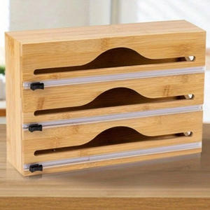 Premium Modern Bamboo 3-in-1 Wrap <b>Dispenser</b> with Slide Cutter for <b>Foil</b> and Film Standing - Product Image 4
