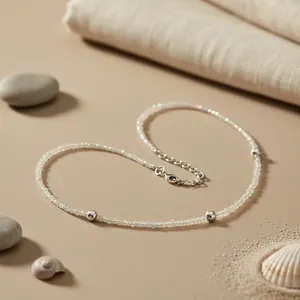 Collar de Plata 925 con Cuentas de Cristal, Joyería Minimalista para Mujer con Piedras Transparentes para Uso Diario - Product Image 2