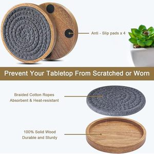 Handcrafted Breaded Cotton Rope and Wooden <b>Table</b> <b>Coaster</b> for Dining <b>Table</b> Wedding Christmas Decoration Family Gathering Parties - Product Image 4