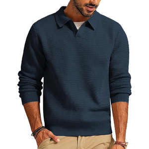 Pull d'hiver pour homme sur mesure OEM, manches longues, col en V, pull décontracté, haut ample, polyester/viscose, uni, respirant, tricoté - Product Image 5