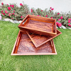 Lot de 3 plateaux traditionnels en bois de tailles personnalisées, plateaux pakistanais en bois, plateaux en bois de haute qualité - Product Image 6