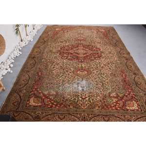 Vintage Turkish Rug 6.6x9.6 ft (201x293 cm), <b>Brown</b> <b>Wool</b> Rug - Product Image 1