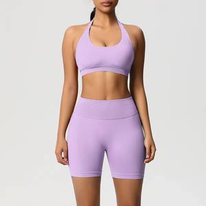 Conjunto de Sujetador Deportivo Acolchado y Pantalones Cortos para Mujer, al por Mayor, Transpirable, Ecológico, de Nailon Reciclado y Elastano, para Yoga y Fitness - Product Image 4