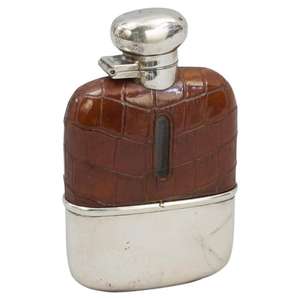 Standard Quality Premium Design <b>Metal</b> Hip <b>Flask</b> with PU Brown Leather Stitched Cover <b>Metal</b> Hip <b>Flask</b> to Get at Best Rate - Product Image 1