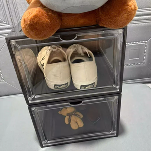 Cajas de zapatos de plástico transparente 34x27X19 con puerta magnética Caja de zapatos de plástico transparente de gran tamaño con puerta Fábrica Vietnam - Product Image 4