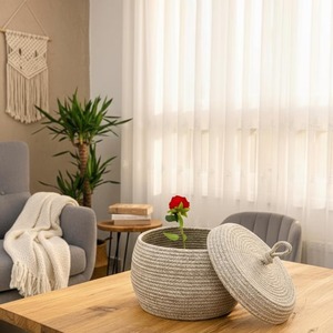 Panier en macramé de style Pimokin, couleur orange, pour le rangement à domicile, décoration, salon, chambre à coucher, en provenance d'Inde - Product Image 6