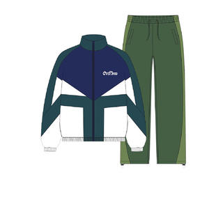 Ensemble de pantalons de survêtement évasés avec patch à la mode zippé en nylon personnalisé veste d'extérieur brodée survêtement coupe-vent pour hommes actifs de grande taille - Product Image 3