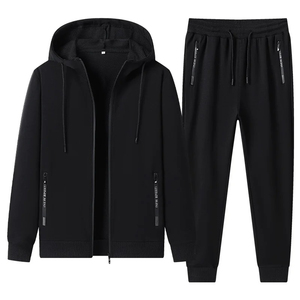 Ensemble 2 pièces pour hommes, vêtements décontractés de couleur unie, sweat à capuche avec fermeture éclair, pantalon de survêtement, nouvelle collection hiver automne 2025 - Product Image 1