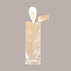 POLO PLASTIC 200 pièces Cuillères biodégradables en PLA beige 12 cm Outils pour desserts dans un sac en papier Italie - Product Image 3