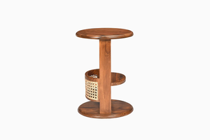 Table d'appoint pivotante moderne, table d'appoint rotative, ottoman de rangement en bois massif écologique et tissu rembourré pour entrée et salon - Product Image 5