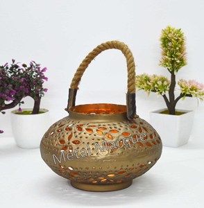 Vantage Style Handmade Metal T-Light Hanging <b>Lantern</b> Different Shape Hanging <b>Lantern</b> Decoration Hollow Out Fancy <b>Candle</b> <b>Holder</b> - Product Image 1