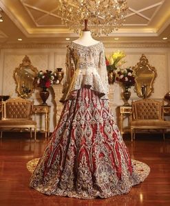2024 mariée Peplum Lehenga ensemble nouveau éblouissant lourd Zari broderie cristal perles de verre Dabka travail soie matériel pour indien - Product Image 1