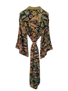 Bata de seda hasta el tobillo Bata multicolor Ropa de noche Bata India Vintage Seda reciclada Sari Kimono, - Product Image 4