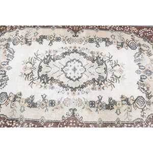 Turkish Vintage Rug 3.9x6.4 ft, <b>Brown</b> Area Abstract <b>Wool</b> Rug - Product Image 5
