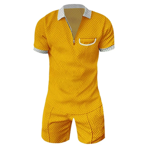 Conjunto de Polo y pantalones cortos para hombre Color Block Retro Patrón de rayas Manga corta Verano Casual Vacaciones Traje deportivo - Product Image 3